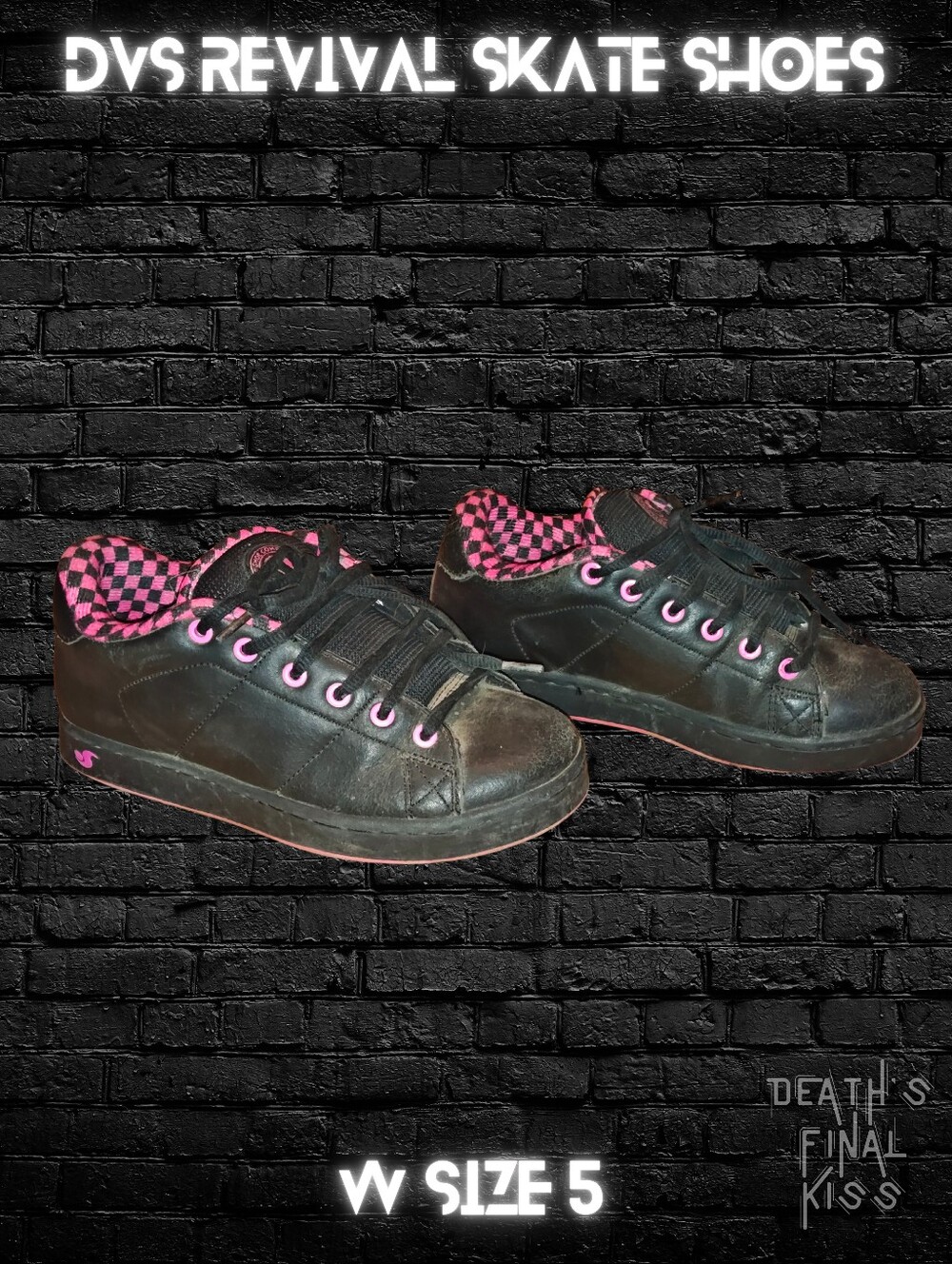 DVS Revival Women's Black Neon Checkered Pink Skateboard Shoes 5 Vintage Y2K